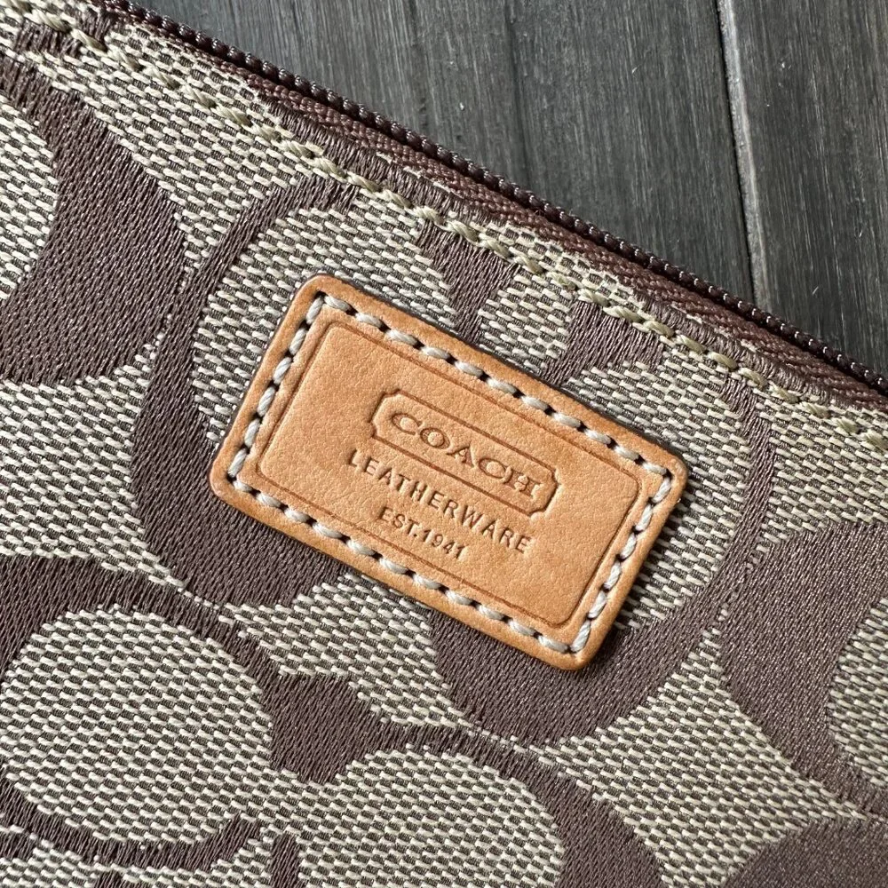 Vintage Y2K Coach Signature Canvas Khaki Tan Wristlet Wallet Mini Bag Purse